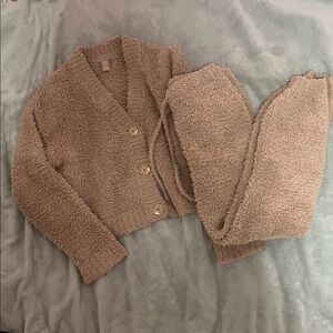 H&M Cozy Tan Teddy Bear Cardigan and Pants Lounge Set